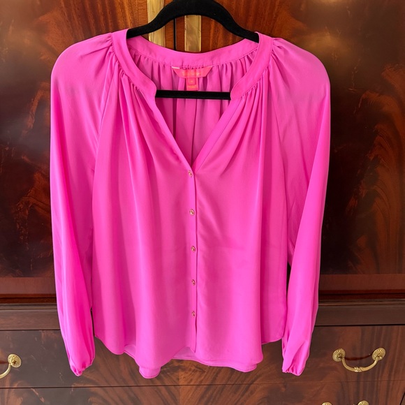 Lilly Pulitzer Saige Silk Top Orchid Oasis - Size Medium. - Picture 7 of 11